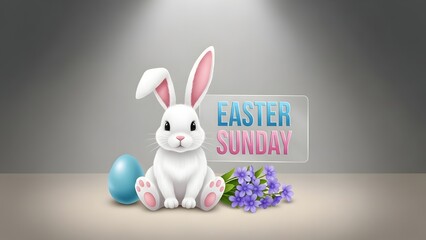 Obraz premium Easter sunday celebration with bunny eggs and flowers on a joyful morning