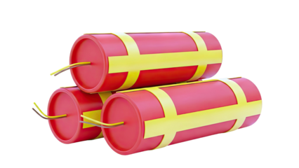 Stack of Red Dynamite Sticks with Yellow Banding and Wires