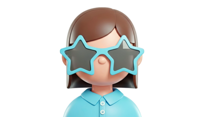 Cartoon Character with Star Sunglasses and Blue Shirt