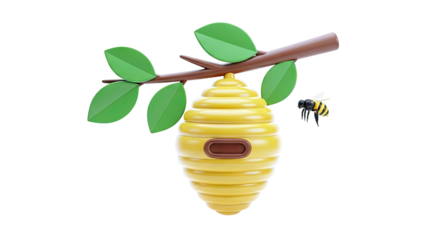 Beehive Hanging from Branch with Bee