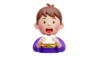 Cartoon boy eating a sandwich