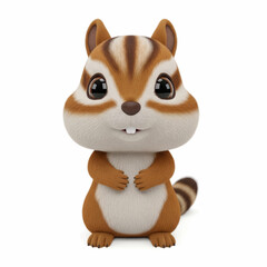 Fototapeta premium Adorable 3D Render Cute Chipmunk Front View Isolated on White 