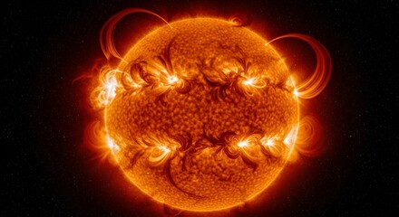 The sun's fiery surface showcases solar flares in space with Image_fx effects.