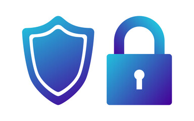Blue Gradient Security Shield and Padlock Icons Set on Transparent Background