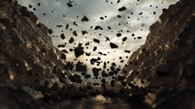 Falling Rocks and Debris Inside a Steep Rocky Canyon or Gorge
