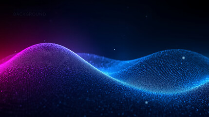 Abstract purple and blue particle wave on dark background technology and science concept