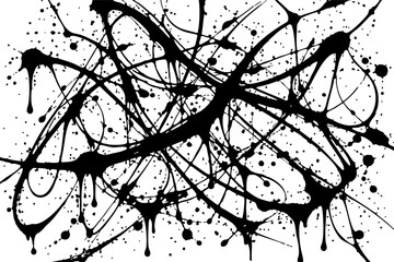 Obraz premium Expressive black and white abstract art featuring ink drips, splatters, and tangled lines in a messy grunge style for background texture.