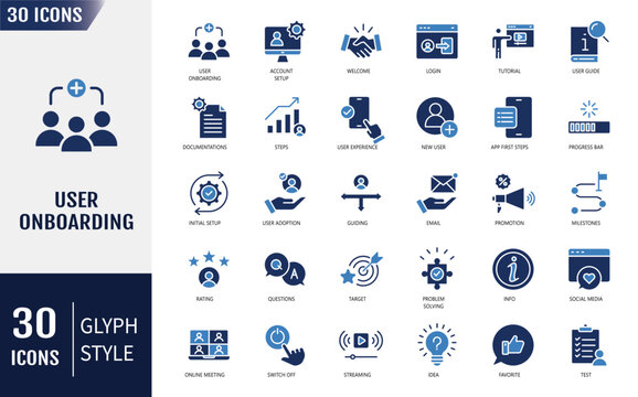 User onboarding icon set. welcome, sign up, user guide, tutorial, UX, login and more . Vector illustration