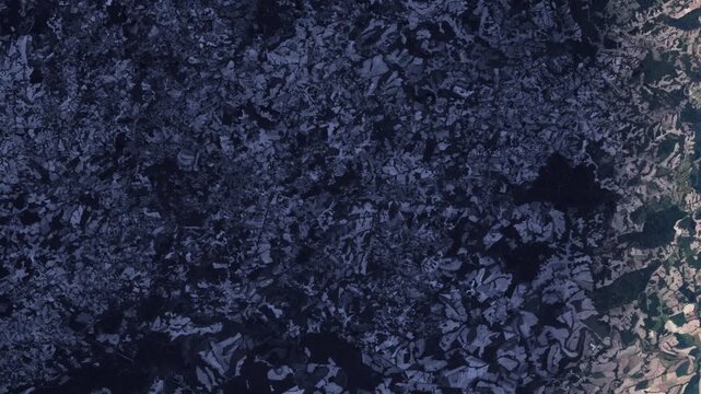 Agricultural land patterns in southern Brazil at sunrise, Nasa imagery based animation