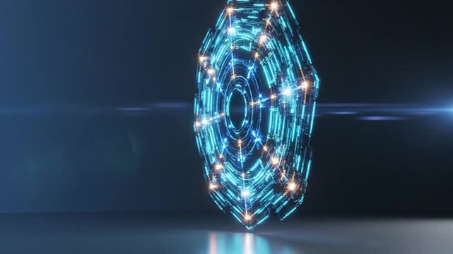 Futuristic Digital Abstract Animation of Glowing Blue and Orange Tech Circle in Motion
