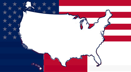 slightly simplified map of USA, creative abstract padding borders outline