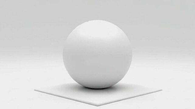 A white sphere centered on a square platform against a plain white background from a straight-on viewpoint