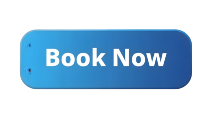 Blue button with white text saying book now isolated on transparent background