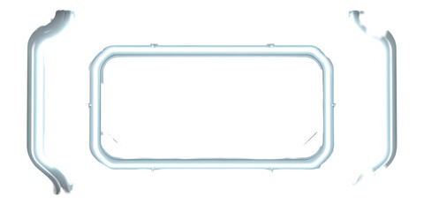 A Futuristic Set of User Interface Elements with a Glowing 3d Rectangular Frame and Side Panel Brackets on a Transparent Background.