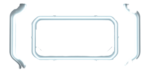 A Futuristic Set of User Interface Elements with a Glowing 3d Rectangular Frame and Side Panel Brackets on a Transparent Background.