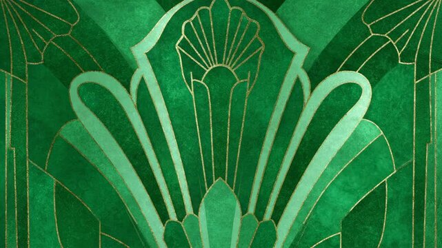 Elegant Art Deco Background in Rich Emerald Green with Gold Geometric Detailing
