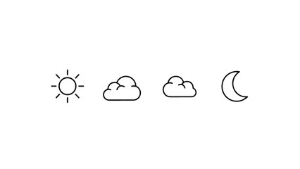 Obraz premium Minimalist Day and Night Weather Icons Set. Simple Black Line Vector Illustration.