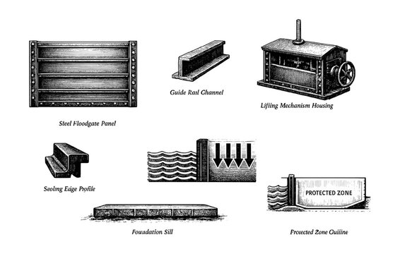 Engineering components for water management and protection structures