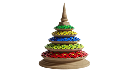 Tiered Decorative Object with Colorful Flowers and Spire