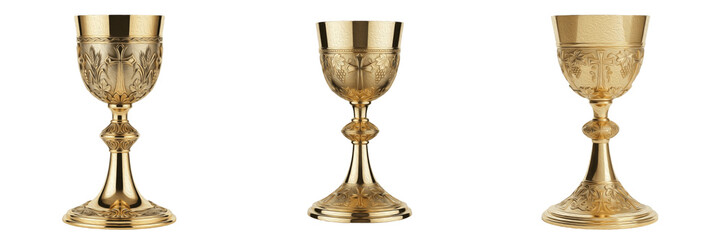 Sacred Chalice Christian Communion Cup Used in Eucharist, Church Worship, Religious Ceremonies and Faith Rituals Isolated on White Background