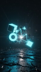 Abstract Blue Glowing Cube Data Structure Breakdown