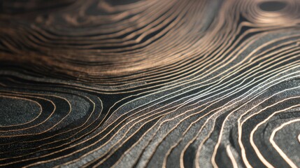 Abstract Topographic Lines on Dark Background with Metallic Finish