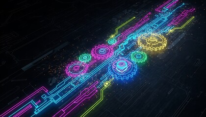 Abstract Futuristic Green and Blue Circuit Tunnel