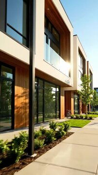 Modern commercial building with greenery