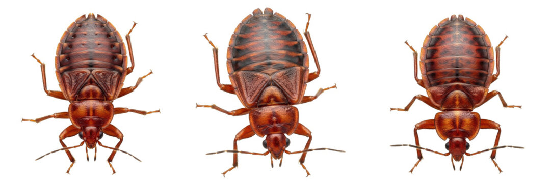 Set and Collection of Bed Bug Insects Isolated on White Transparent PNG Background - Realistic Cimex Lectularius Pest Control Set