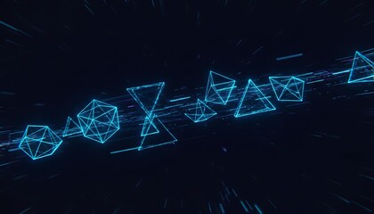 Abstract Neon Blue Geometric Shapes Data Flow
