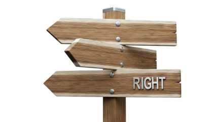 Wooden Signpost with Three Directional Arrows