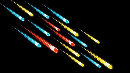 A visually striking abstract illustration featuring a dynamic cascade of luminous meteor trails streaking across a dark background, evoking a sense of cosmic wonder and movement