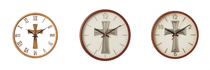 Religious Wall Clock Displaying Faith Symbols and Prayer Time Reference Used in Worship Spaces and Religious Homes Isolated on White Background