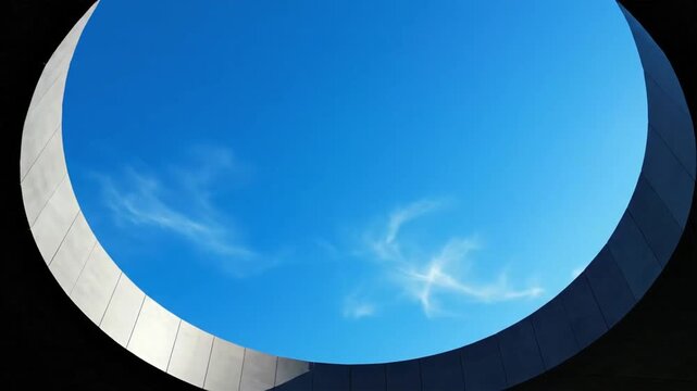 Circular opening revealing blue sky in modern architecture
