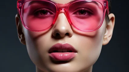 Stylish Woman Wearing Vibrant Pink Sunglasses Close-up © Risfat