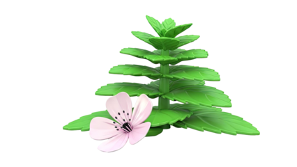 Stylized Green Plant with Pink Flower