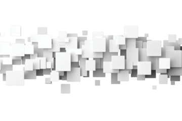 Dynamic digital landscape with white cubes, representing modern technology and innovation