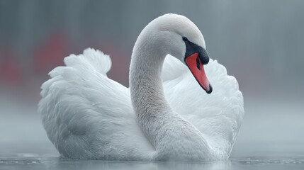 Obraz premium Swans display beauty and grace in soft daylight against a flowing Danish flag background with high detail and color contrast