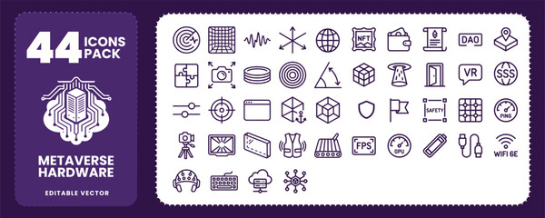 Metaverse and virtual reality hardware technology icons set vector