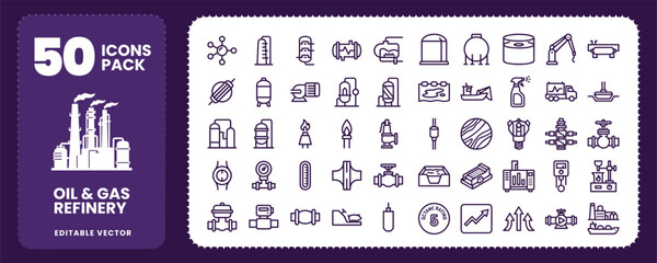 Oil and Gas Refinery Icon Set Industrial Petroleum Vector