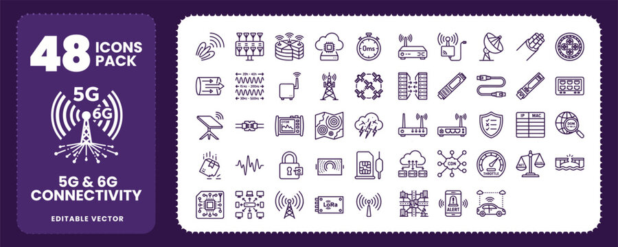 5G and 6G wireless network connectivity technology icons set vector
