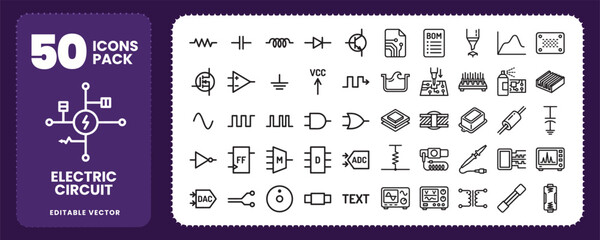 Electric Circuit and Electronics Component Icons Vector Set