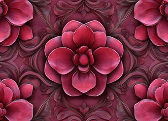 Naklejka premium Charming dark red roses with pink petals create a seamless elegant pattern in a captivating grid design