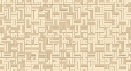 Seamless geometric pattern constructed from interlocking rectangular and L-shaped elements in subtle earth tones forms a complex background texture.
