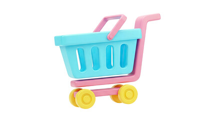 Stylized Shopping Cart with Blue Basket and Pink Handle