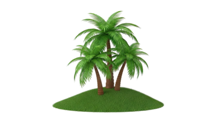Three Palm Trees on a Grassy Mound