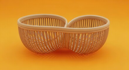 Obraz premium Double woven container exhibits an hourglass shape against a solid colored background.