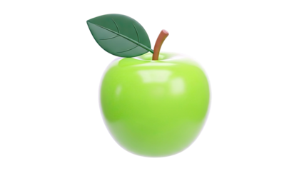 3D Render of a Green Apple with a Leaf