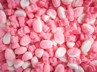 Pink and white sugar coated gummy candy background for Valentine&rsquo;s Day, Easter, Spring, and other special occasion. Backdrop for a personalized custom card greeting.