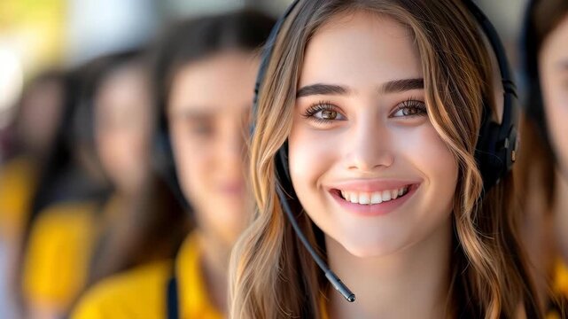 Customer Service Excellence: Capturing a team of cheerful customer service representatives, each emanating warmth and a commitment to assistance.